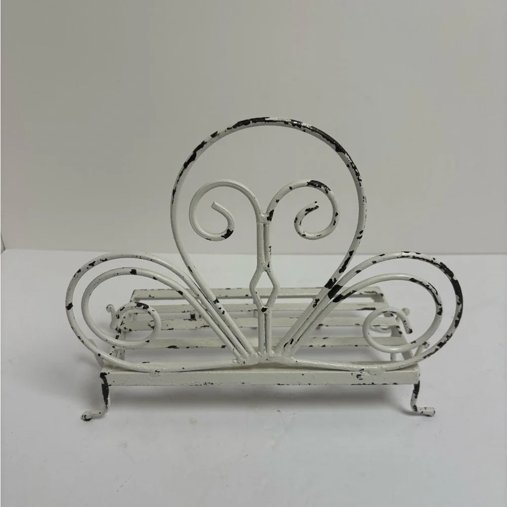 Vintage White Metal Wall Shelf With Cup Hooks